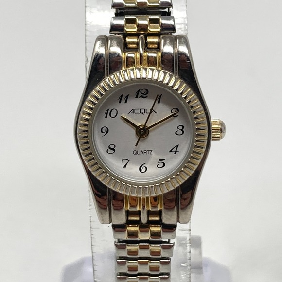 Vtg Timex Acqua Watch Women 19mm Silver Gold Tone Stretch Band New Batt 6" 2001 - Picture 2 of 14